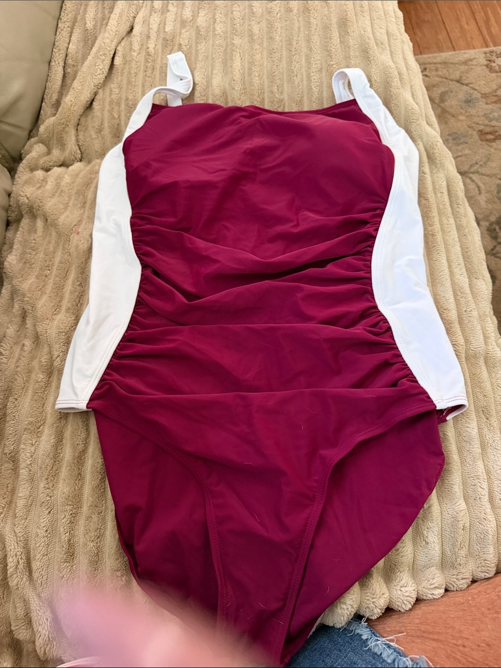 Women's One-Piece Swimsuit in Burgundy with White Side Panels